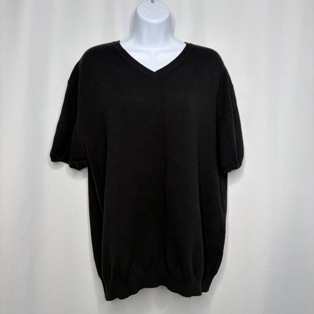 Banana Republic Y2K Women Black V-Neck Short Sleeve Cotton Stretch Sweater Top L